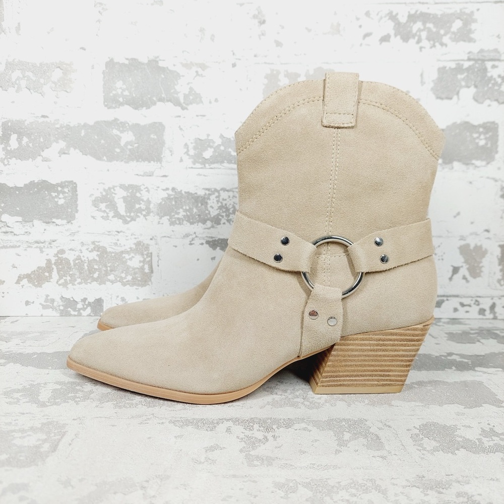 NEW Open Edit Enzo Western Cream Suede Leather Boots K979